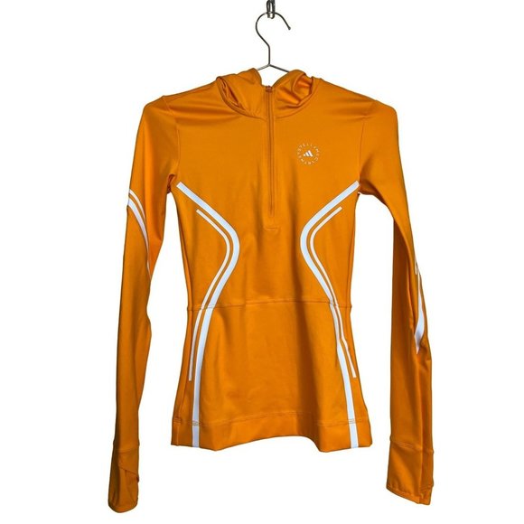 Adidas Sweater Womens XXS Orange White Pullover 1/4 Zip Active Truepace Hoodie - Picture 2 of 5